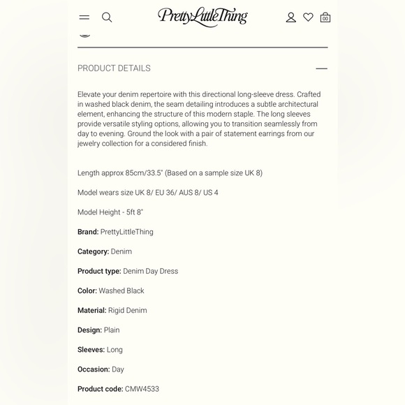 PRETTY LITTLE THING Washed Black Denim Dress or Jacket Size 4 - Picture 10 of 11